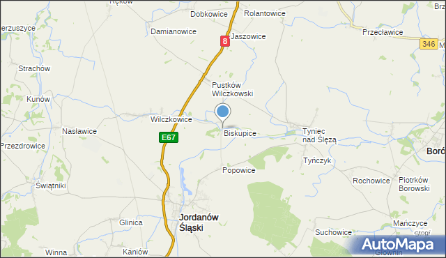 mapa Biskupice, Biskupice gmina Jordanów Śląski na mapie Targeo